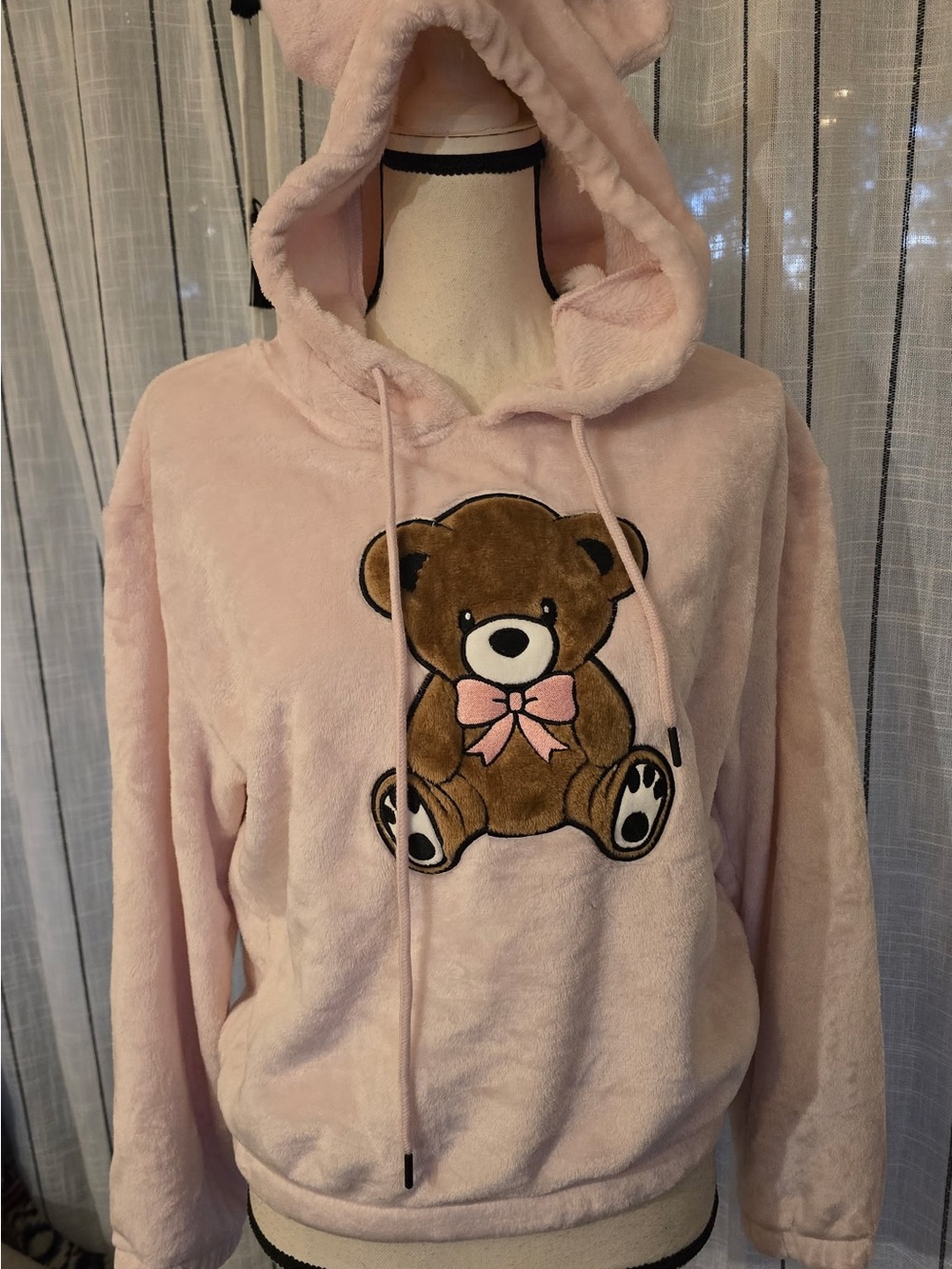 Plush Teddy Bear Pink Hoodie Sweatshirt